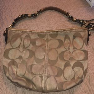 Tan/ gold coach purse
